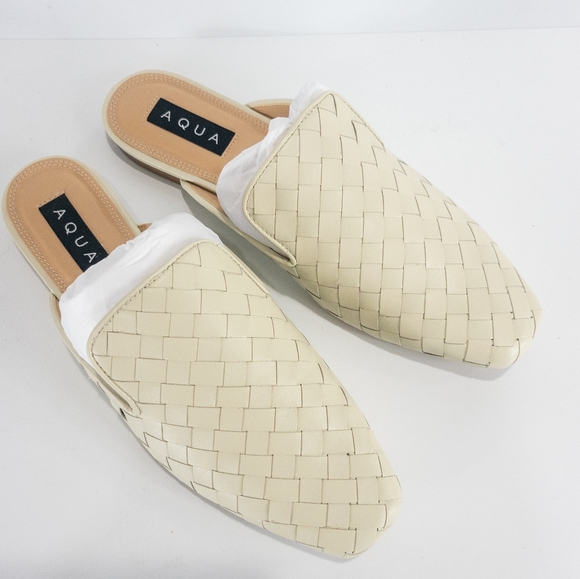 Aqua Kiara Leather Square Toe Mules Bone - Picture 3 of 5